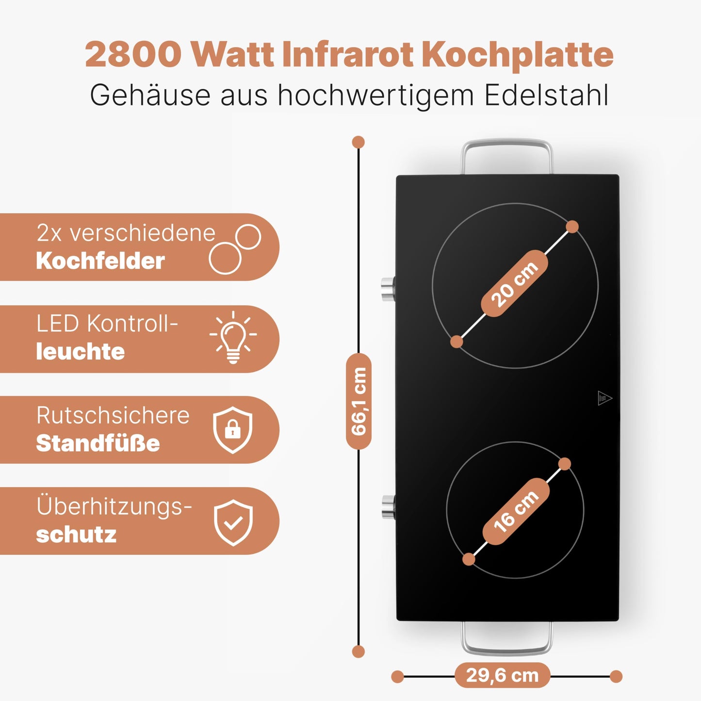 ProfiCook Doppelkochplatte Glaskeramik 2800W