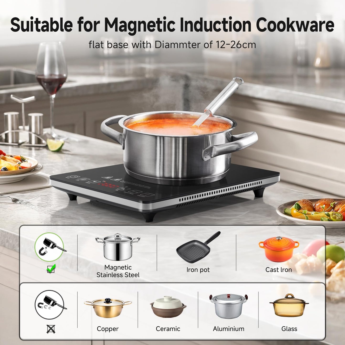 AMZCHEF Induktionskochplatte 2000W 1 Platte