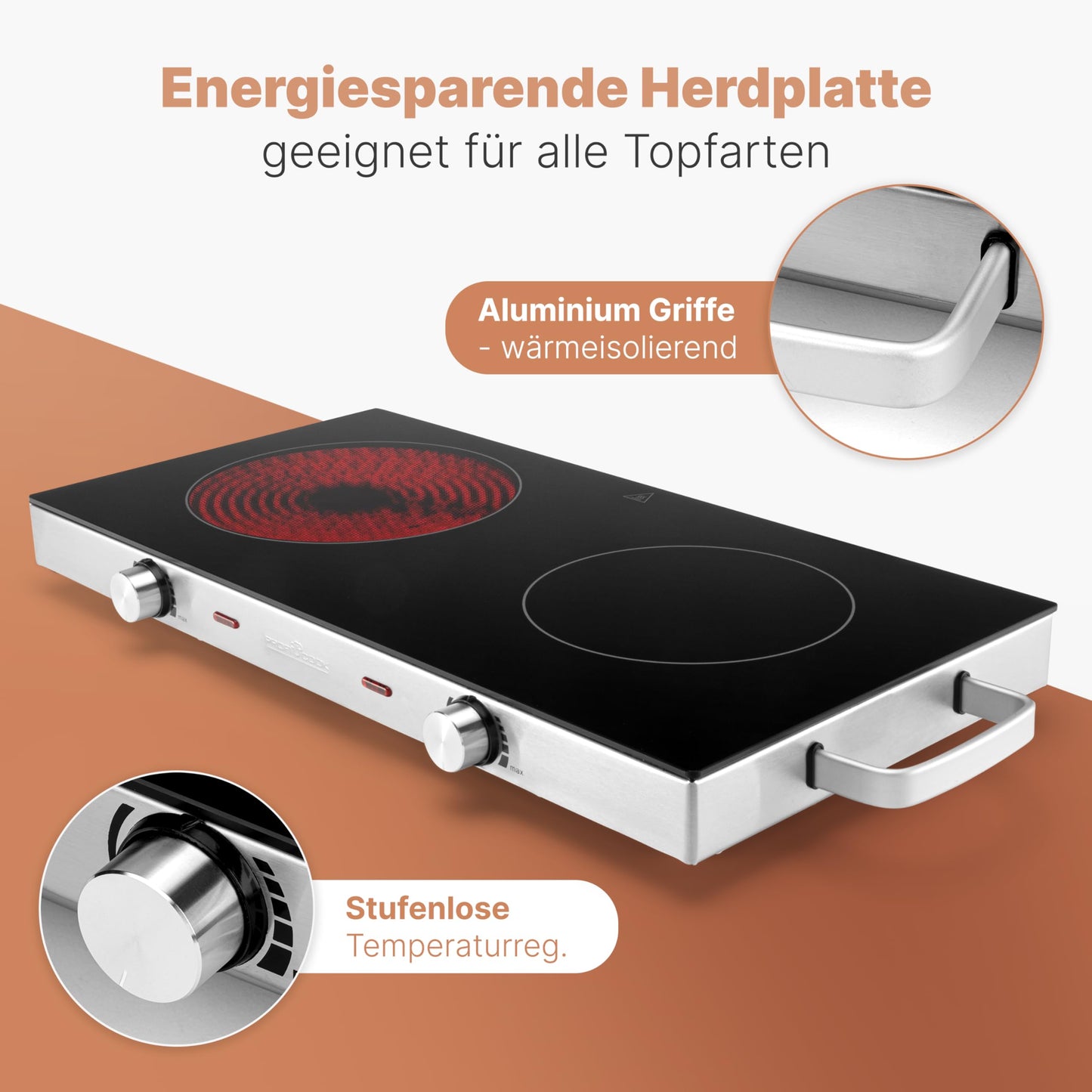 ProfiCook Doppelkochplatte Glaskeramik 2800W